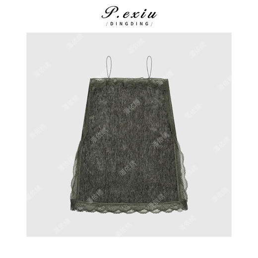 PanYiXiu/潘依绣进口丝绒法式优雅蕾丝拼接侧开叉吊带连衣裙 M9257 商品图2