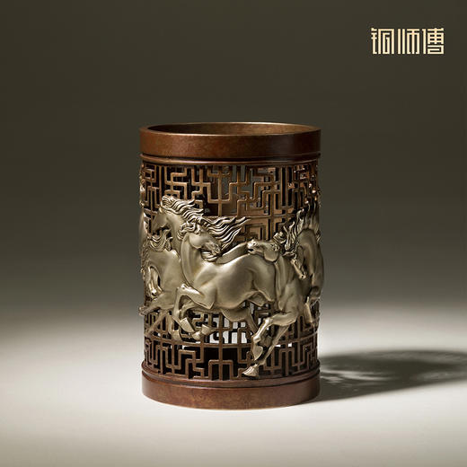 铜师傅《八骏笔筒》书房客厅铜摆件 家居工艺品 老师礼物 商品图4