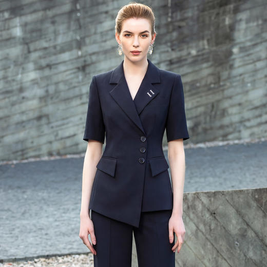 IWY/藏青色商务短袖西装套装女夏季气质职业装双排扣正装工作服WCP511 商品图2