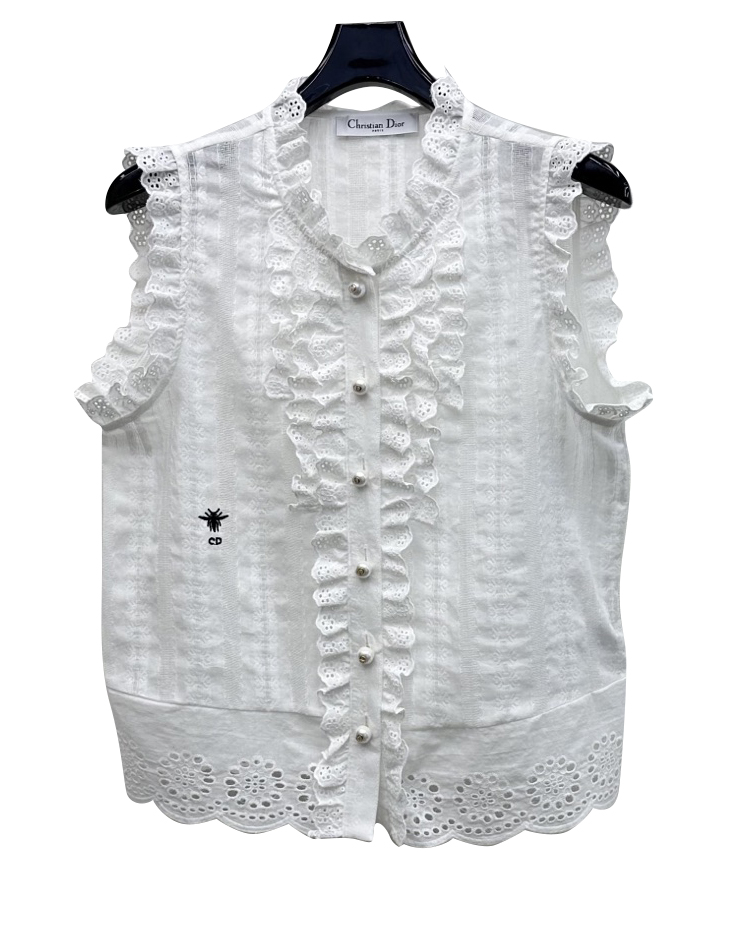 女款褶皱花边无袖衬衫ba010