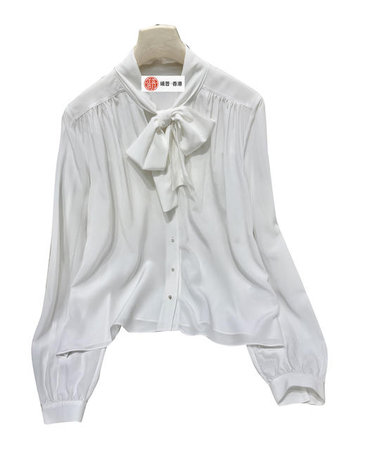 女款蝴蝶结丝质长袖衬衫ba 商品图0