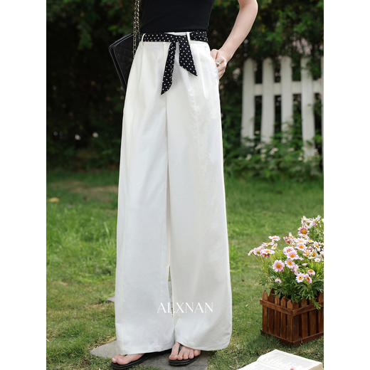 鹿向南「云絮漫行」垂感白色休闲阔腿裤夏新款宽松显瘦长款裤子女 商品图0