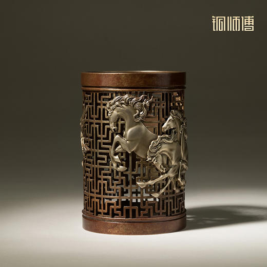 铜师傅《八骏笔筒》书房客厅铜摆件 家居工艺品 老师礼物 商品图2