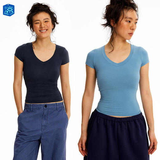 CryingCenter 凉感面料升级版 低饱和糯感V领领短袖上衣 哭喊中心 商品图0