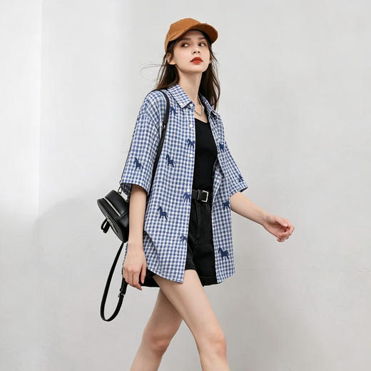 Schenvega情侣小马格子印花短袖衬衣 减龄穿搭 拿捏职场 松弛度假 男女同款 ELXM99-CY669 商品图14