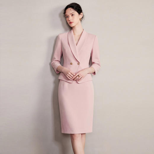 IWY/粉色七分袖西装套裙女夏季气质修身通勤正式场合职业裙装6CS37 商品图2