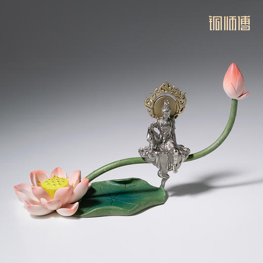铜师傅《荷花自在观音》客厅桌面铜摆件 莲花禅意摆件 家居装饰品 商品图3
