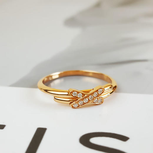 【95新】CHAUMET尚美Jeux de Liens系列玫瑰金镶钻缘系一生系列欢缘X型戒指51号女士120426TJ11 商品图2