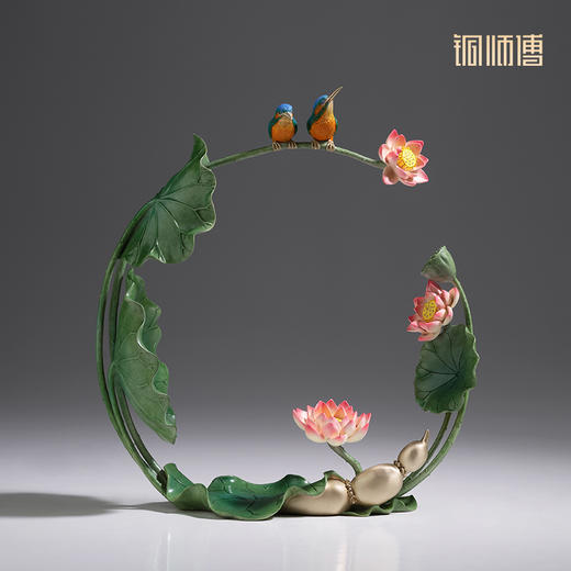 铜师傅《夏日荷韵》客厅桌面铜翠鸟荷花摆件 家居装饰工艺品 商品图2