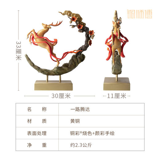 铜师傅《一路腾达》客厅桌面铜鹿摆件 家居装饰工艺品摆件 商品图5