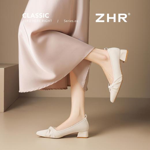 ZHR法式蝴蝶结尖头粗跟单鞋女2026新款显高显瘦优雅气质浪漫女鞋 商品图2