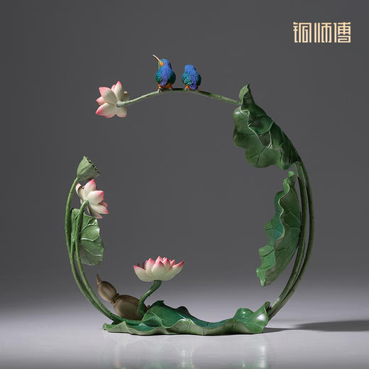 铜师傅《夏日荷韵》客厅桌面铜翠鸟荷花摆件 家居装饰工艺品 商品图1