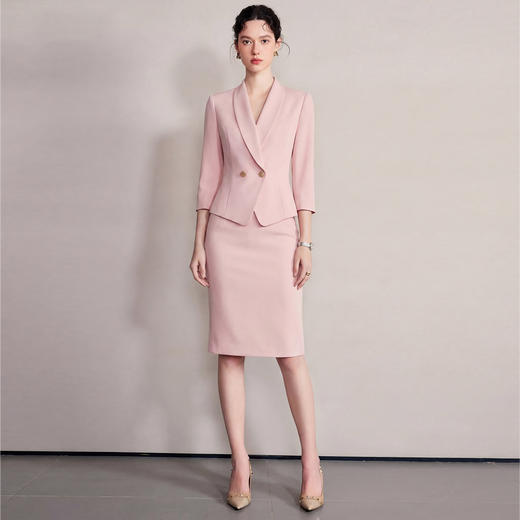 IWY/粉色七分袖西装套裙女夏季气质修身通勤正式场合职业裙装6CS37 商品图0