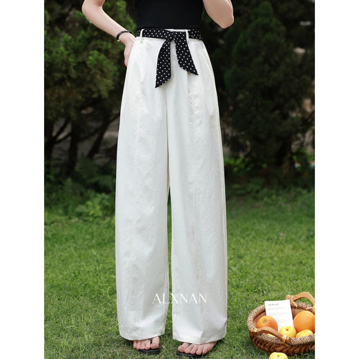 鹿向南「云絮漫行」垂感白色休闲阔腿裤夏新款宽松显瘦长款裤子女 商品图2