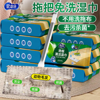 爱恩倍地板湿纸巾40抽*6包家庭清洁拖地抹布静电除尘扫灰工具儿童房可用 商品图6