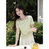 鹿向南「薄荷初晴」不规则绿色短袖T恤女夏季显瘦设计感正肩上衣 商品缩略图3