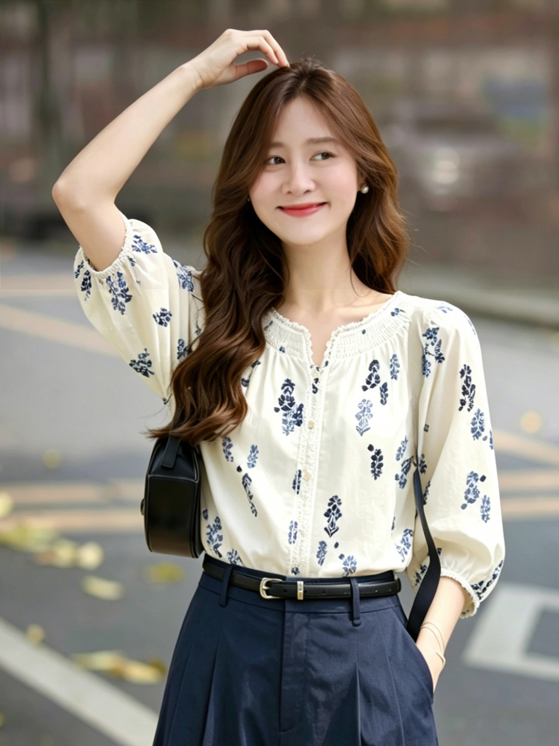 【百图lulu定制】【西西里衬衫】度假氛围感 全棉 南法花纹 灯笼袖 松弛感衬衫