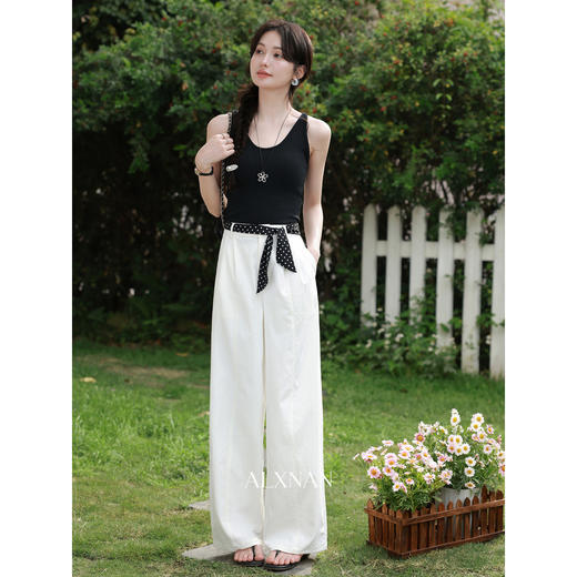 鹿向南「云絮漫行」垂感白色休闲阔腿裤夏新款宽松显瘦长款裤子女 商品图1