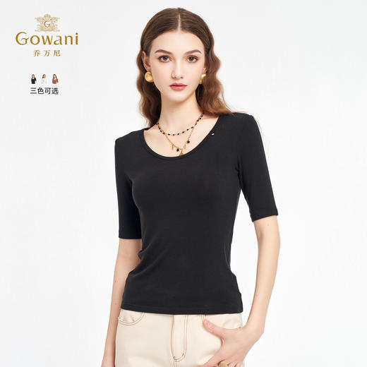 乔万尼2026夏新款商场同款修身显瘦短袖针织衫百搭上衣女EZ2C143 商品图0