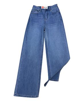 女款后口袋刺绣直筒牛仔裤长裤la014