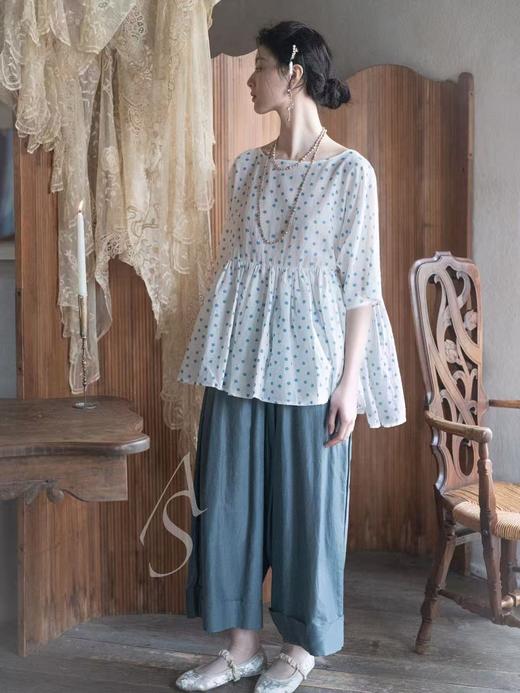 Maku 26SS 白蓝波点手织丝棉打褶上衣 商品图2