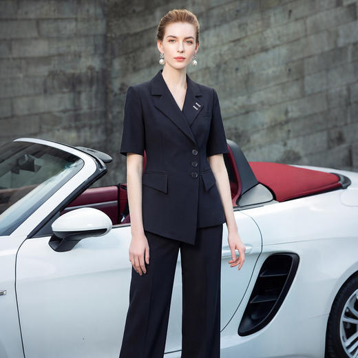 IWY/藏青色商务短袖西装套装女夏季气质职业装双排扣正装工作服WCP511 商品图3