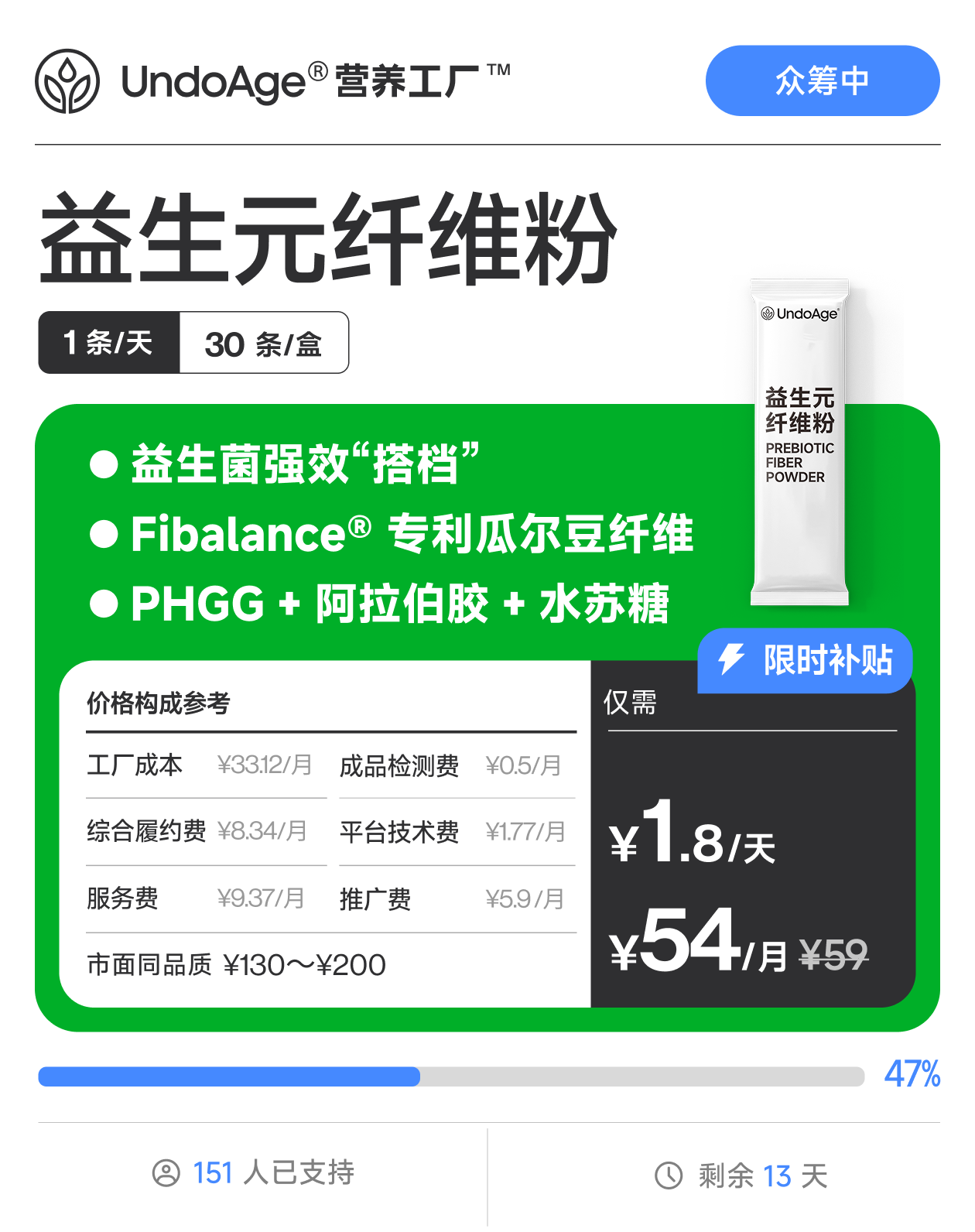 【1 盒起拍】益生元纤维粉｜益生菌黄金搭档 Fibalance® 专利瓜尔豆纤维【众筹中，成功后发货】