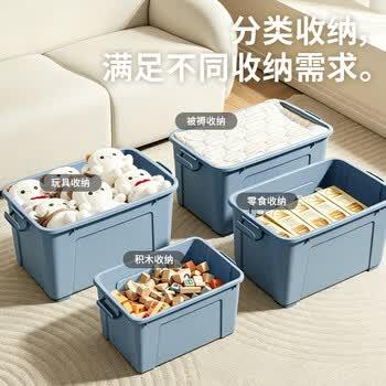 禧天龙塑料收纳箱钢化升级款储物箱抗压衣物车载整理箱 80L石青1个装 商品图1