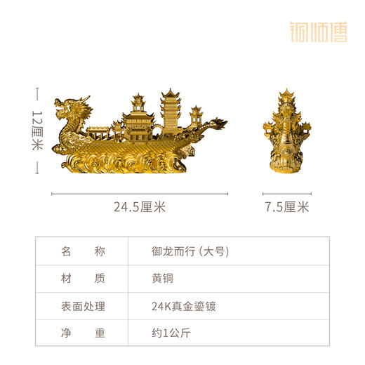 铜师傅 见微系列《御龙而行》一帆风顺龙船摆件 桌面客厅龙舟摆件 商品图5