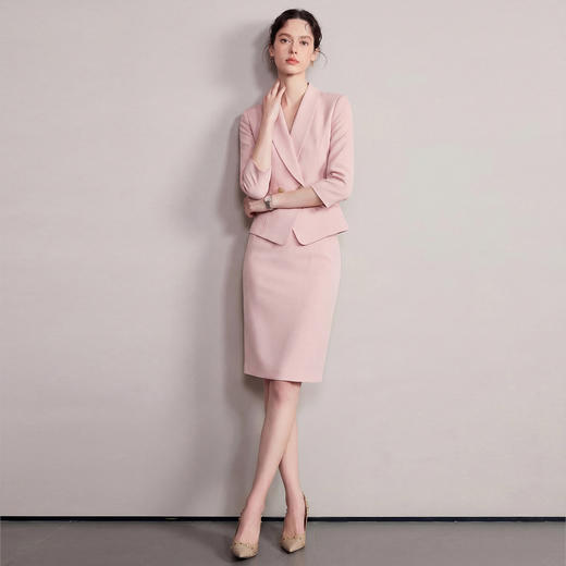 IWY/粉色七分袖西装套裙女夏季气质修身通勤正式场合职业裙装6CS37 商品图3
