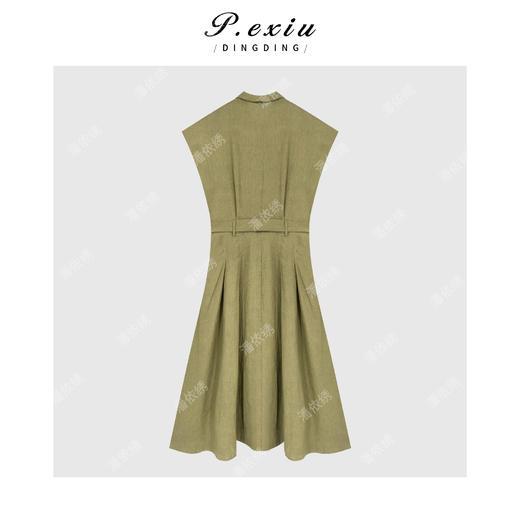PanYiXiu/潘依绣100%亚麻气质显瘦肩扣翻领长袖风衣连衣裙 M8950 商品图2