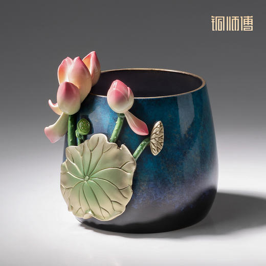 铜师傅《荷花笔筒》客厅书房铜摆件 家居装饰工艺品 老师礼物 商品图2