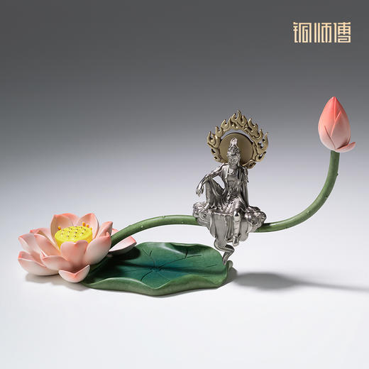 铜师傅《荷花自在观音》客厅桌面铜摆件 莲花禅意摆件 家居装饰品 商品图2