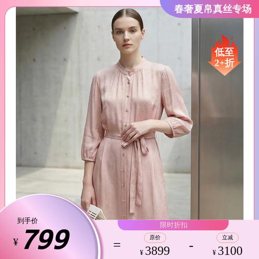 PALUOPO/PL蚕丝收腰显瘦桑波缎提花立领连衣裙ES250330Z 商品图0