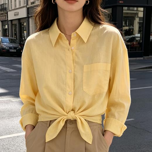 CIOCI柠檬黄亚麻衬衫 | 奶fuf自带反光板，显白到发光。28.6%亚麻+71.4%棉，清凉透气【3-6天发货】 商品图0