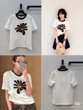 Bur撞色圆领设计+雏菊贴布绣花男女T恤