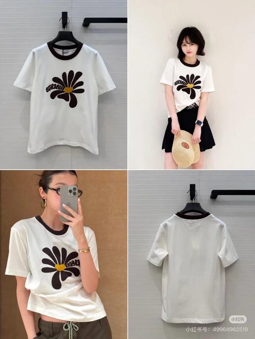 Bur撞色圆领设计+雏菊贴布绣花男女T恤 商品图0