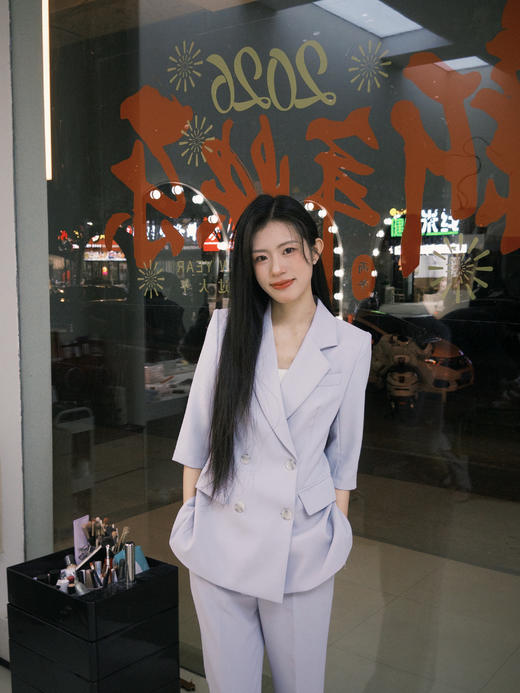 法小曼*子珍【芋泥啵啵】夏日紫色西装套装(预售7天) 商品图2