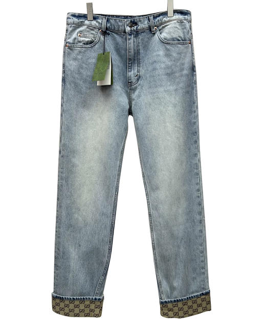 男款挽边提花牛仔裤长裤la012 商品图0