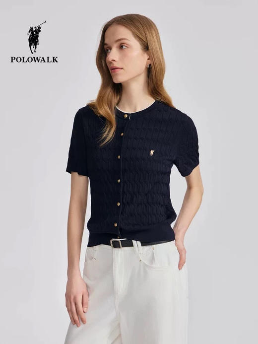 XY / POLOWALK女式短袖针织衫复古绞花开衫百搭潮流半袖T恤 商品图0
