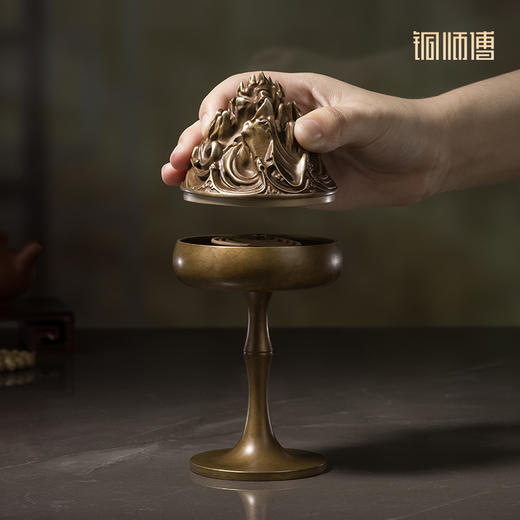 铜师傅《高杆博山炉》客厅桌面铜香炉摆件 家居装饰工艺品 商品图4