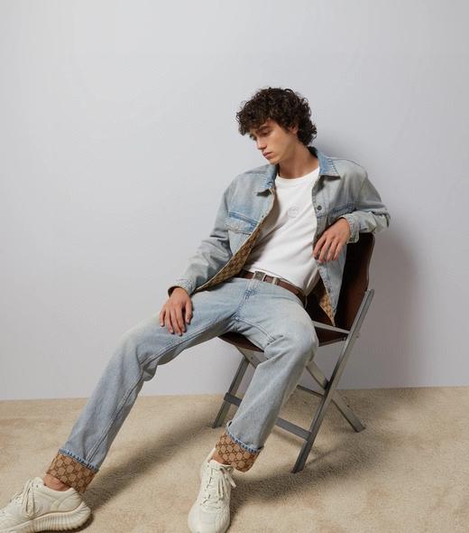 男款挽边提花牛仔裤长裤la012 商品图3