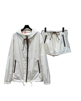 女款宽松连帽外套高腰短裤套装ba017