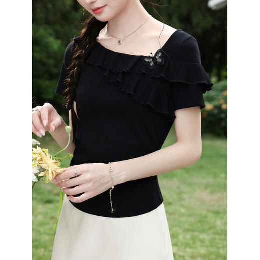 鹿向南【0428/20:00新品前1小时7折限量100件】黑色T恤 商品图3