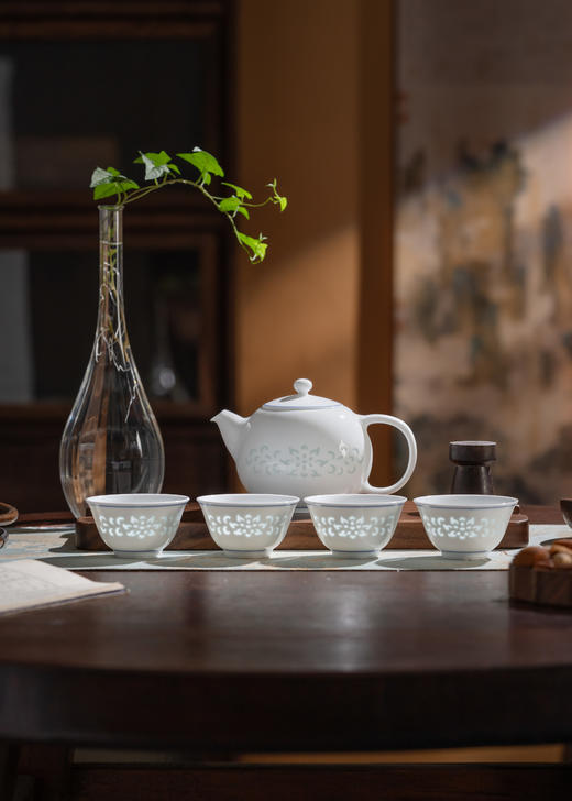 新品 富玉 | 景德镇玲珑瓷组合功夫茶具东方莲韵5头茶具 商品图0
