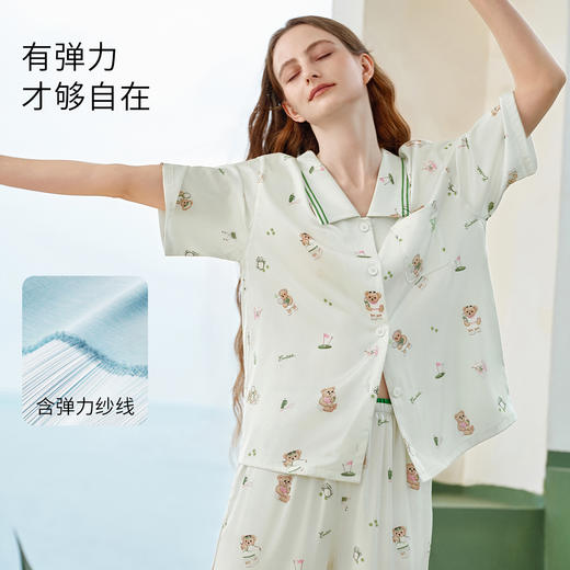 【家居服专场】嫚熙女士睡衣夏季薄款吸湿柔顺冰丝流光绸家居服套装情侣短袖新品 商品图3