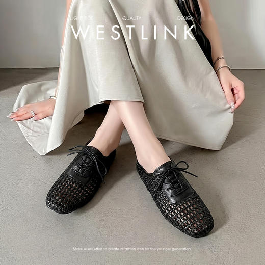 西遇编织镂空透气系带单鞋女2026新款夏季软底舒适不累脚平底凉鞋V0066421 商品图2