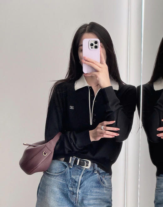 女款刺绣针织长袖polo衫he008 商品图3