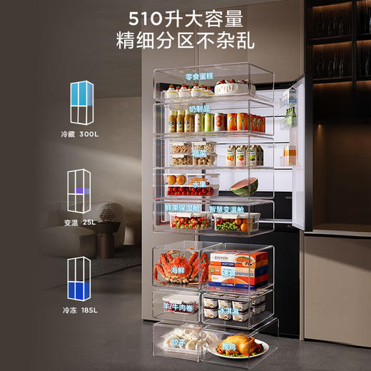 TCL双净味510L十字四开门冰箱双系统Pro主动杀菌594mm超薄零嵌冰箱 R510T9-UQS 商品图8