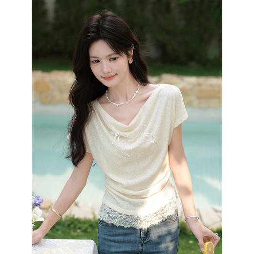 鹿向南【0428/20:00新品前1小时7折限量100件】杏色T恤 商品图0